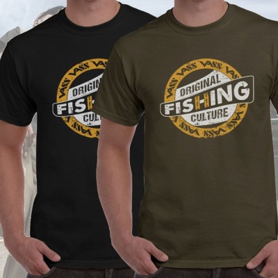 Vass Fishing Culture Printed T-Shirt in Khaki & Black